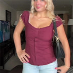 Women's burgundy y2k shirt, soft fabric, perfect for casual outings