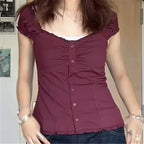 Women's maroon y2k shirt, soft fabric, casual wear