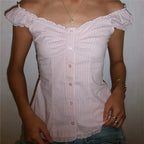 Women's pink striped y2k shirt, casual wear for summer