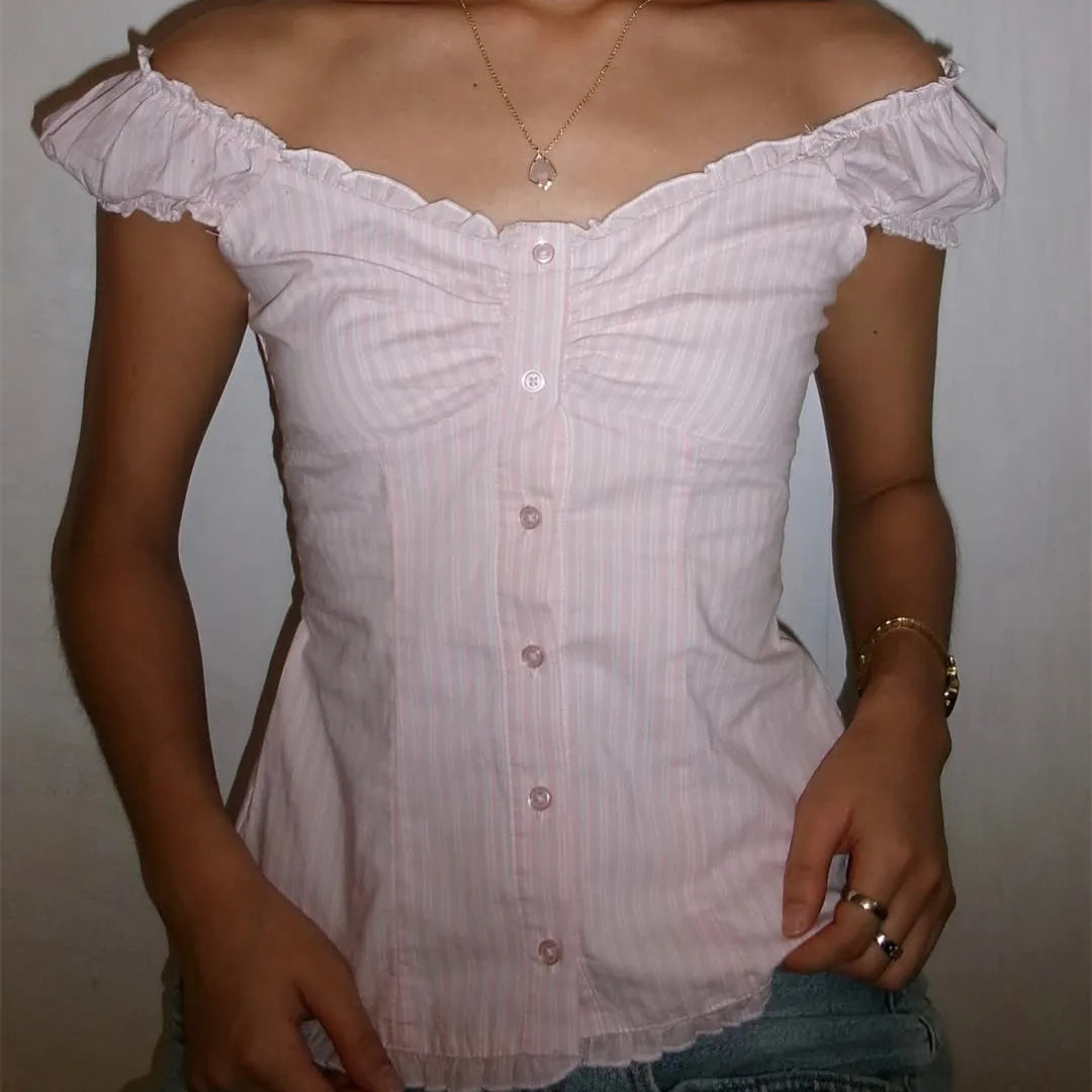 Women's Y2K shirt in pink stripes, perfect for casual outings
