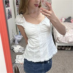 Women's white y2k shirt, cotton material, casual summer wear