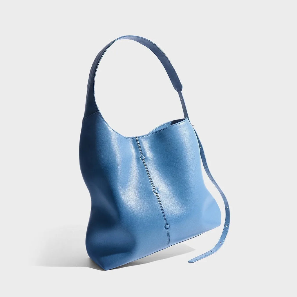 Blue leather tote bag, stylish and perfect for daily use
