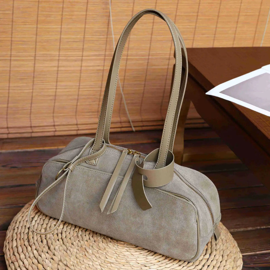 Light gray suede tote bag, perfect for everyday use