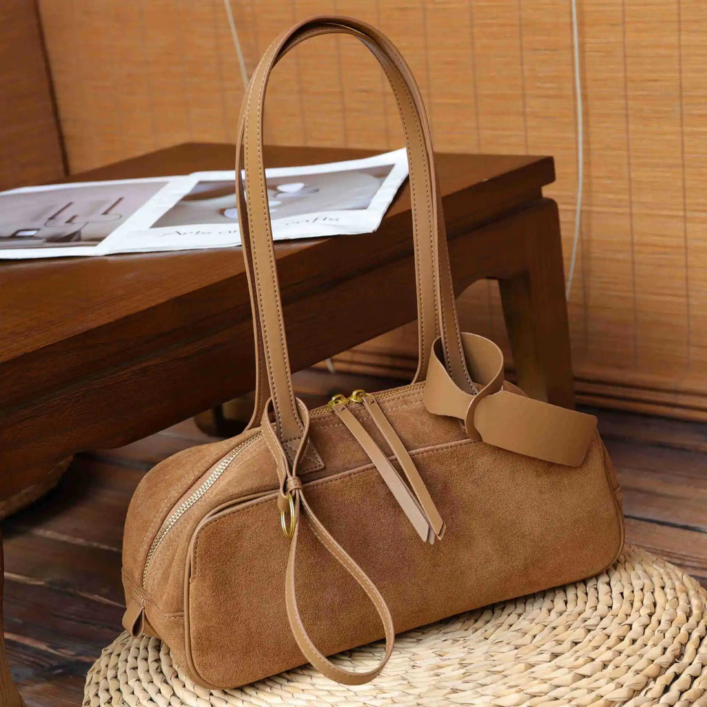 Brown suede tote bag, stylish and spacious, perfect for daily use