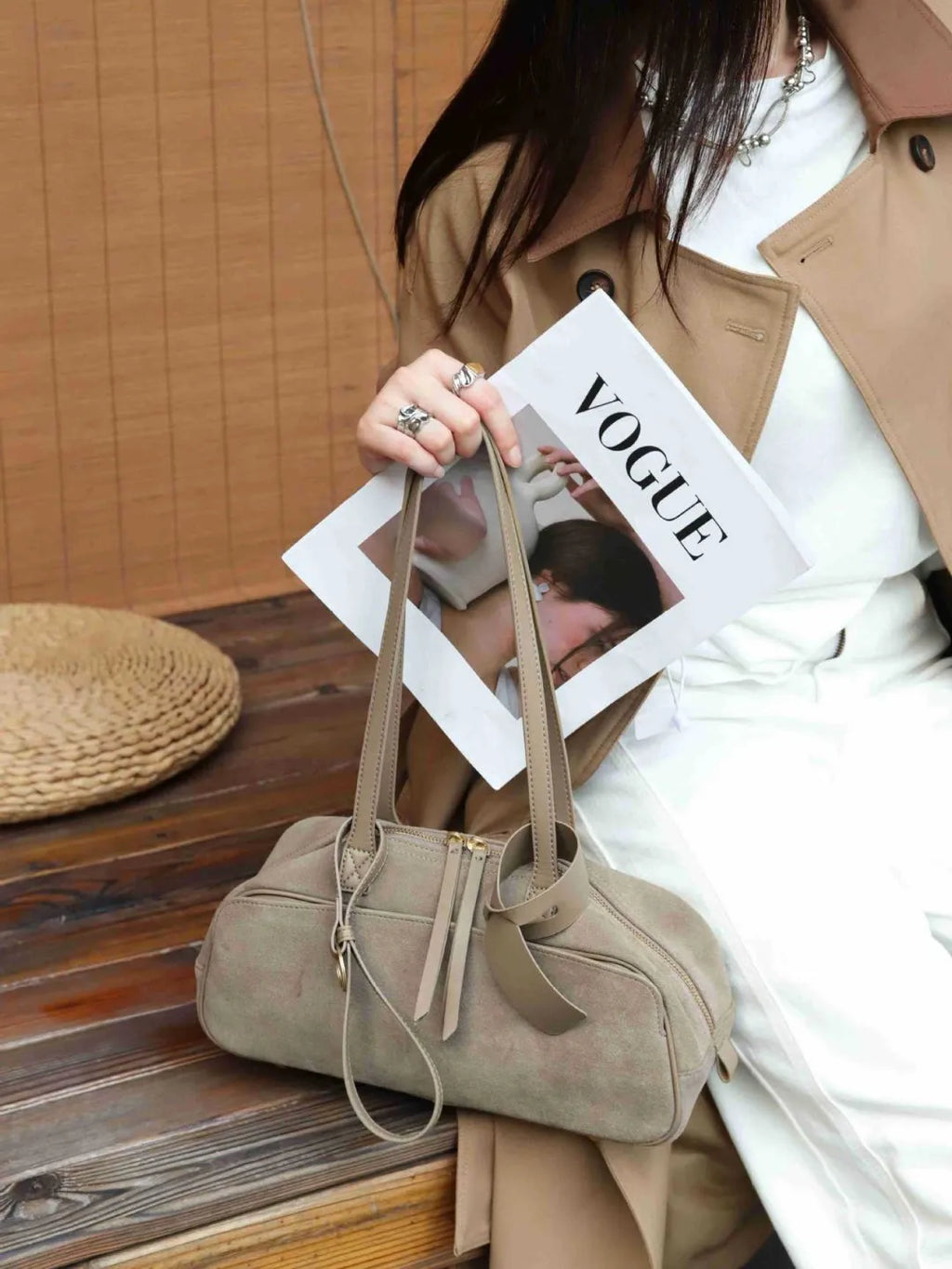 taupe suede tote bag, perfect for daily use and style