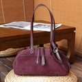 Burgundy suede tote bag for everyday use with stylish straps