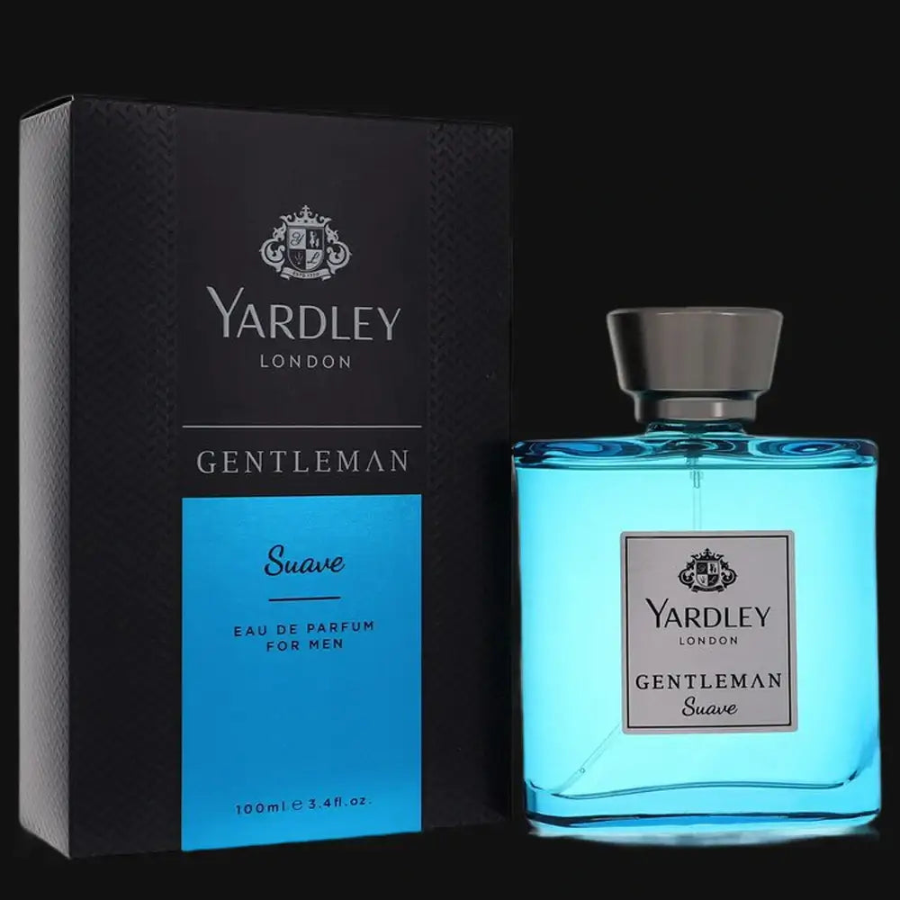 Yardley Gentleman Suave cologne for men in a stylish blue bottle with a sleek box packaging
