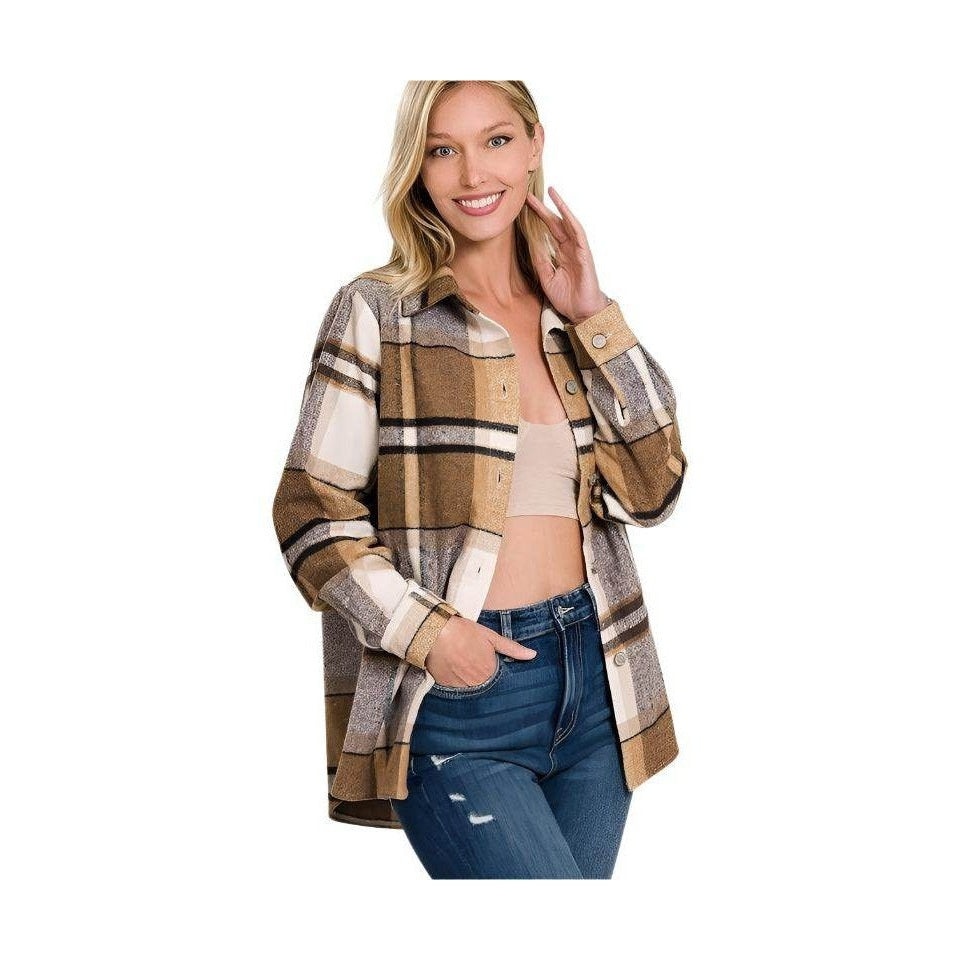 Yarn Dyed Plaid Shacket - VacationGrabs