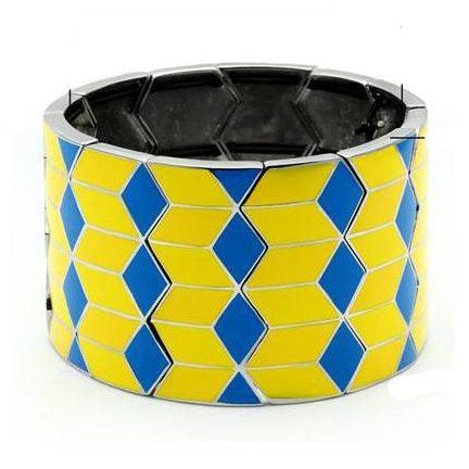 Colorful yellow and blue diamond bracelet featuring a geometric pattern for a trendy look