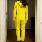 Hood detail on yellow Breaking Bad-inspired costume jumpsuit