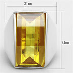 Stylish yellow gemstone cocktail ring with a large rectangular cut and silver band for elegant evening wear