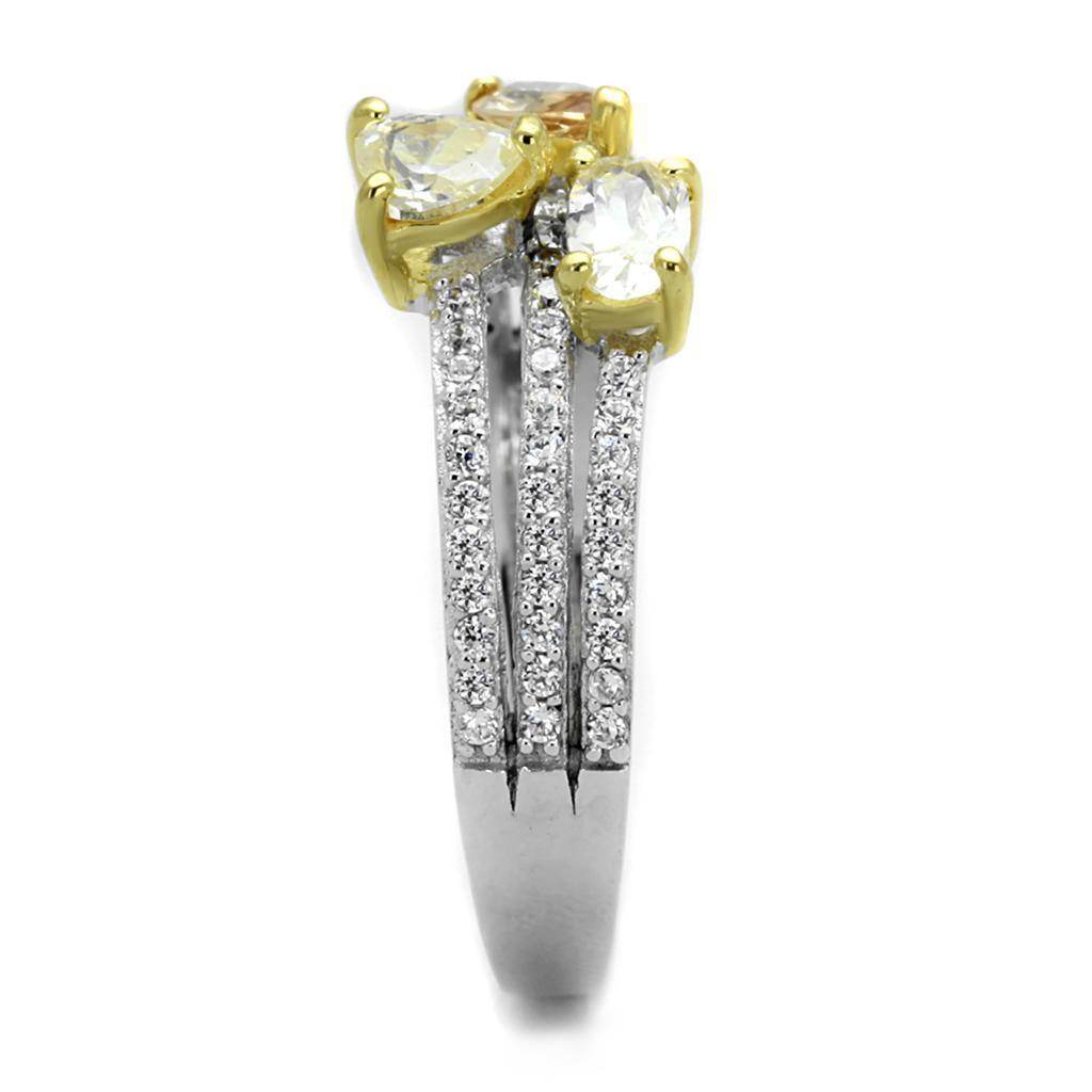 Elegant yellow gold accent silver ring for women with sparkling stones and a modern design