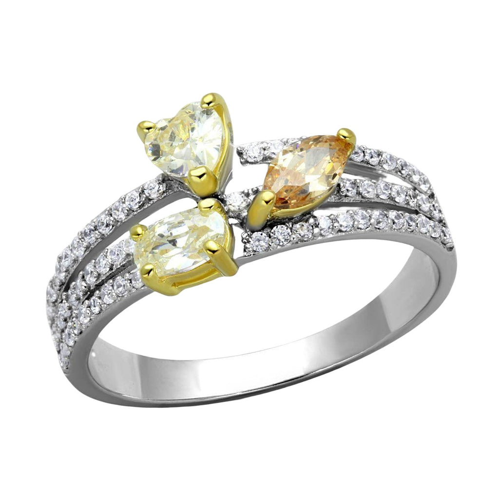 Yellow gold accent silver ring for women featuring sparkling gemstones and a stylish design