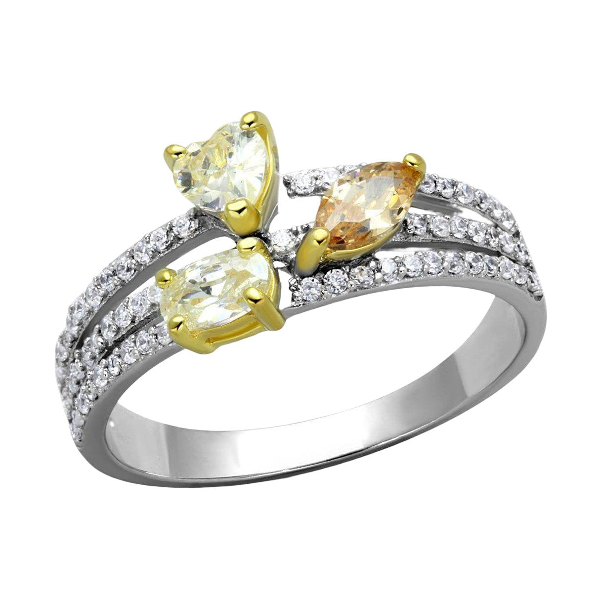 Yellow gold accent silver ring for women featuring sparkling gemstones and a stylish design