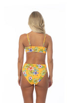 Back view of yellow island print bikini set with tropical floral design from Beach Joy Bikini