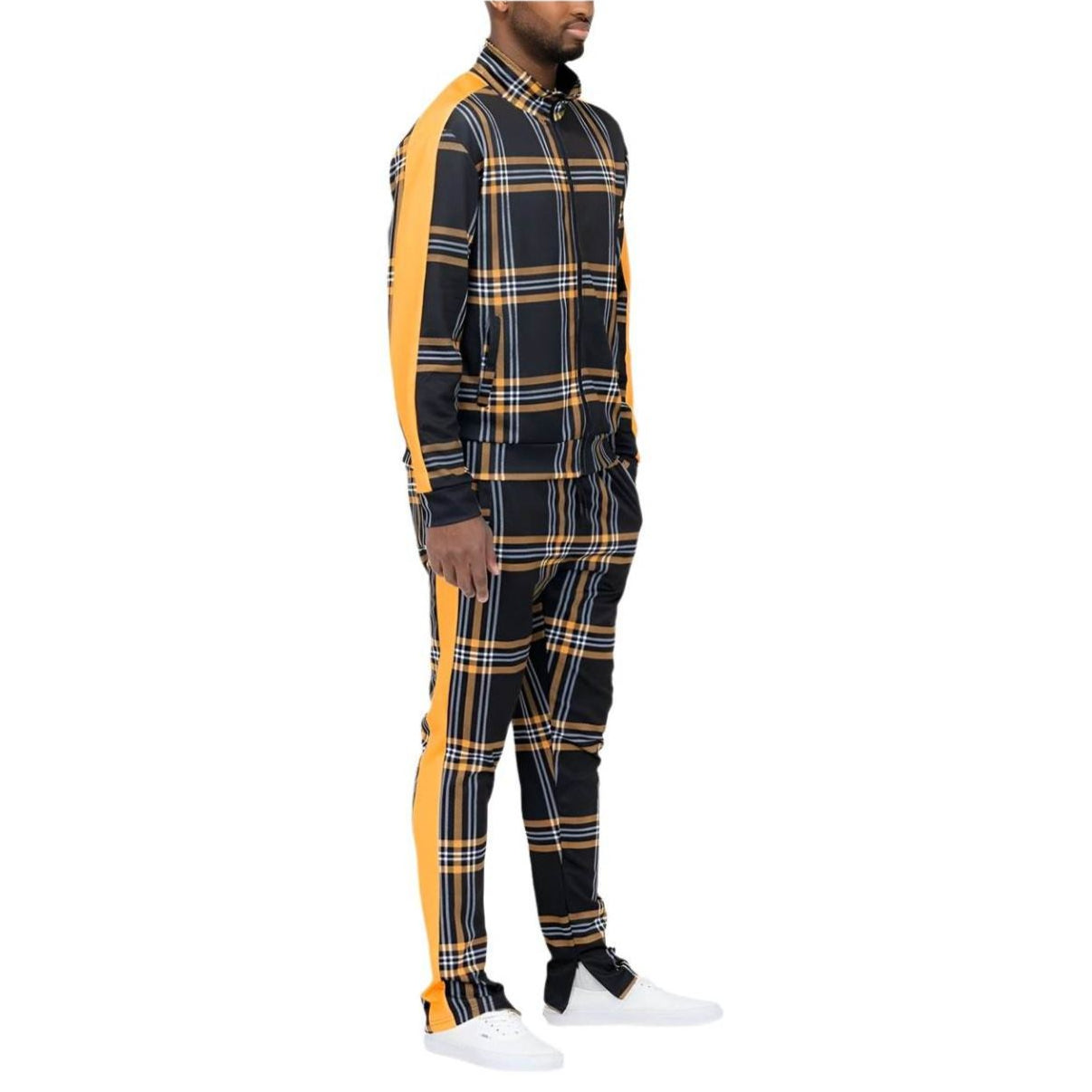 Yellow Plaid Track Jacket Pant Set - VacationGrabs