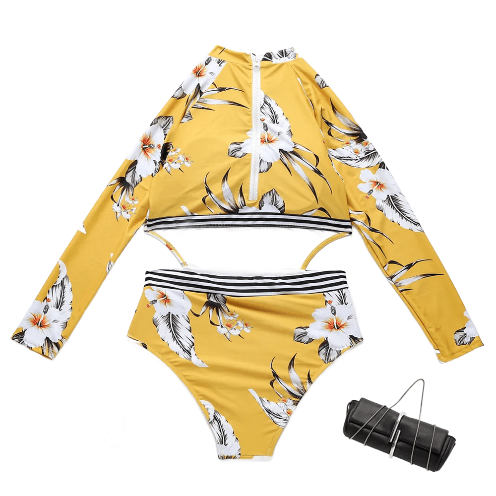 Women's Swimwear - 1PC Womens Long Sleeve Animal Print Zipper Front Swimwear