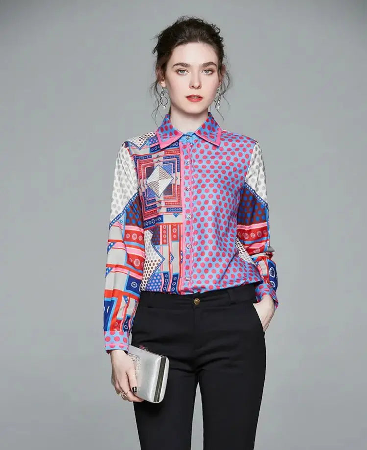 Women's colorful patterned button up shirt for men, stylish and casual