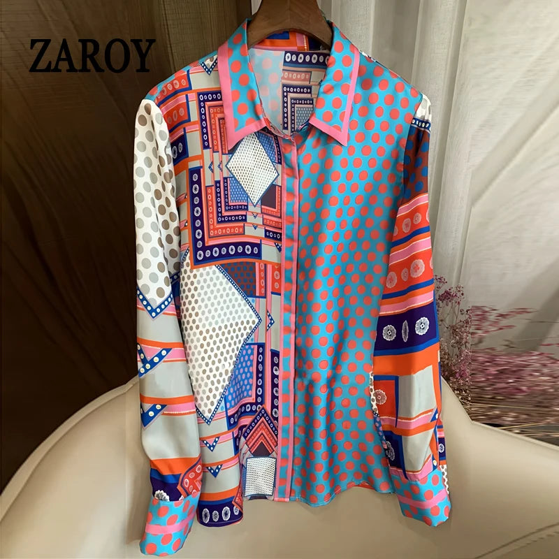 Colorful patterned women's shirt, perfect for casual outings
