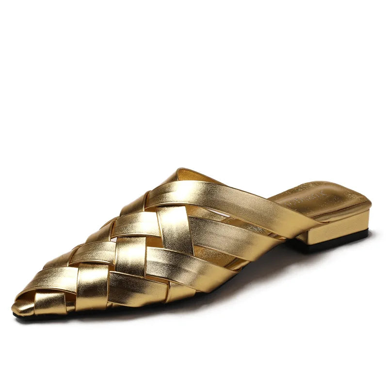 Gold woven casual men shoes, stylish for summer outings