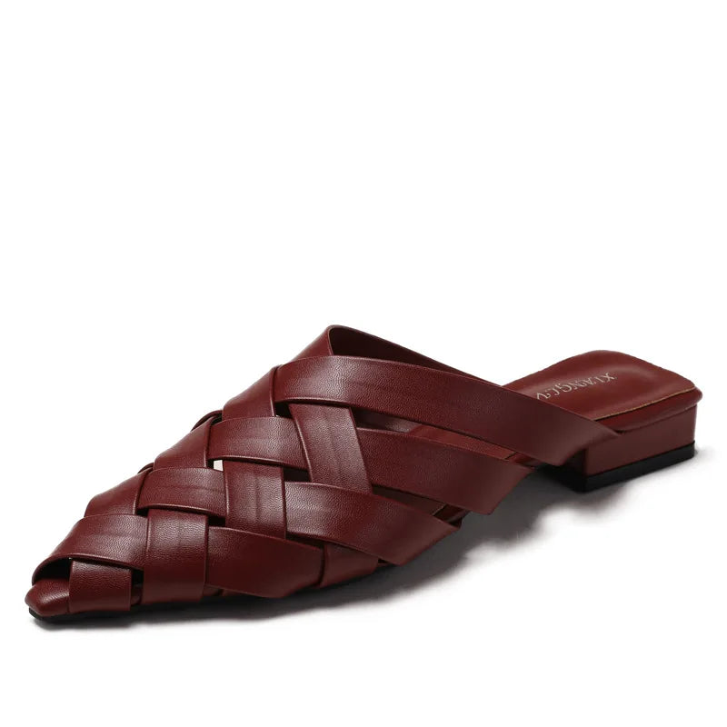Brown woven slide sandals, casual men shoes for summer wear