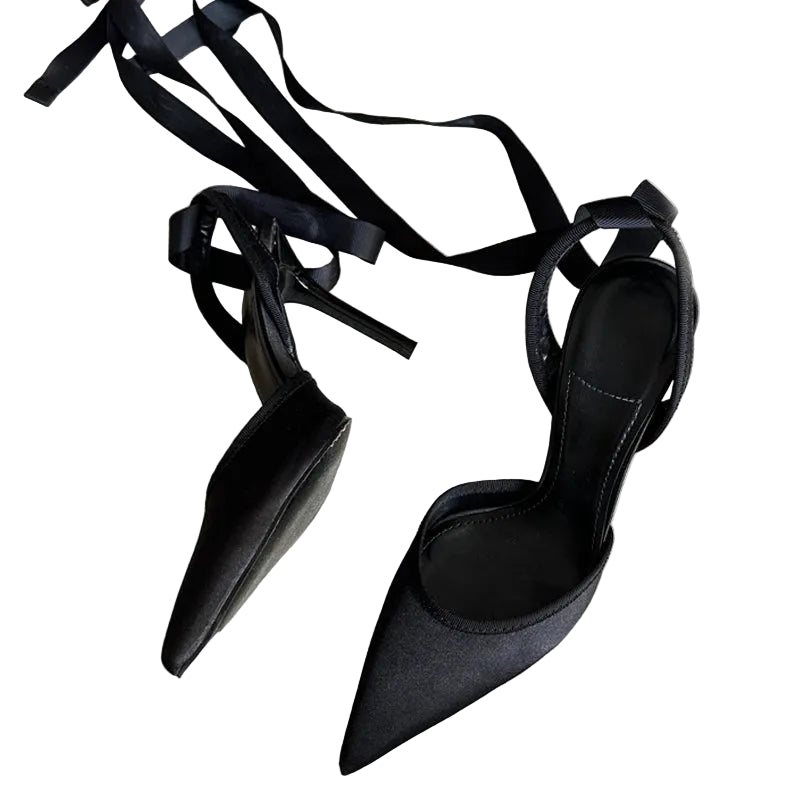 Black designer shoes with satin finish, ideal for formal events, designer shoes warehouse near me