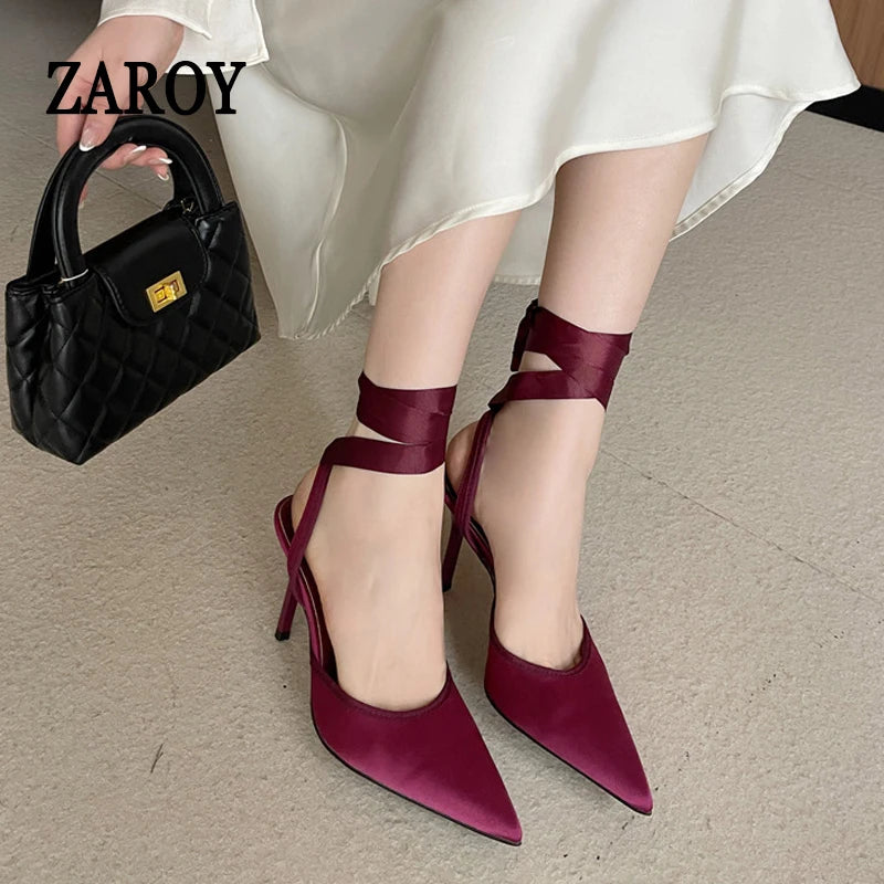 Women's burgundy designer shoes, satin material for formal occasions