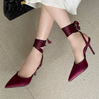 women's burgundy designer shoes, satin material for elegant events
