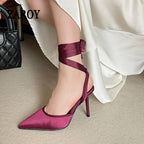 Women's maroon satin designer shoes for elegant occasions