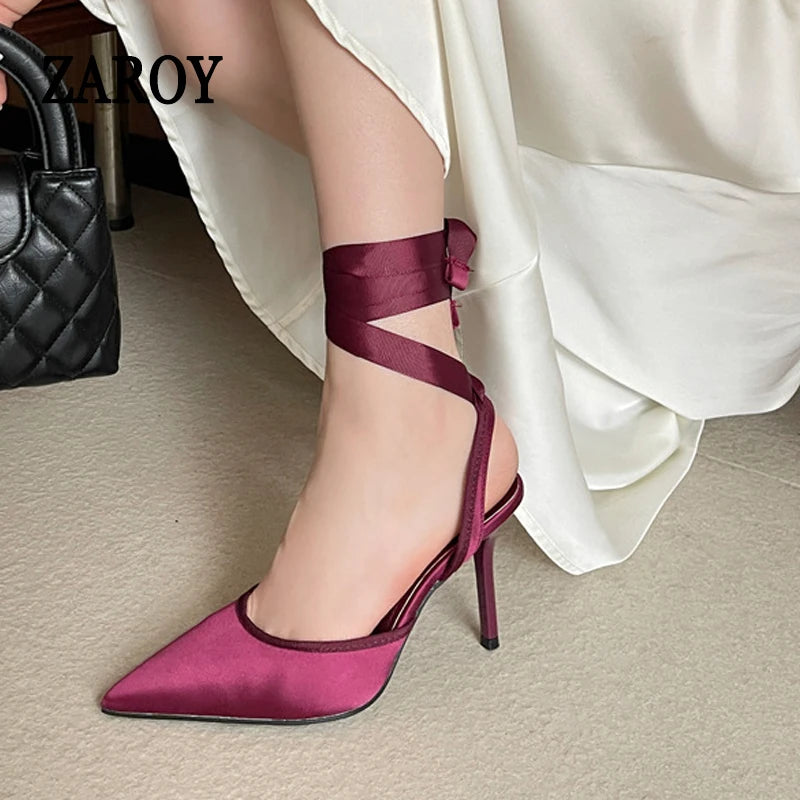 Women's maroon satin designer shoes for elegant occasions