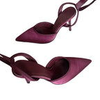 Women's burgundy satin designer shoes, perfect for formal events