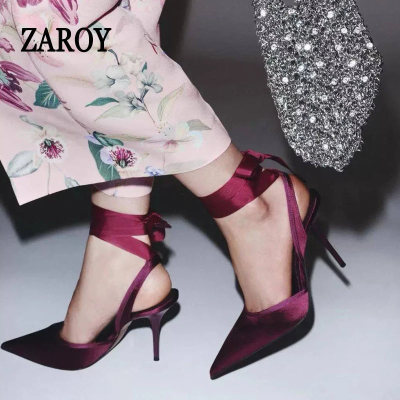 Women's burgundy satin designer shoes for formal events