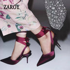 Women's burgundy satin designer shoes for formal events