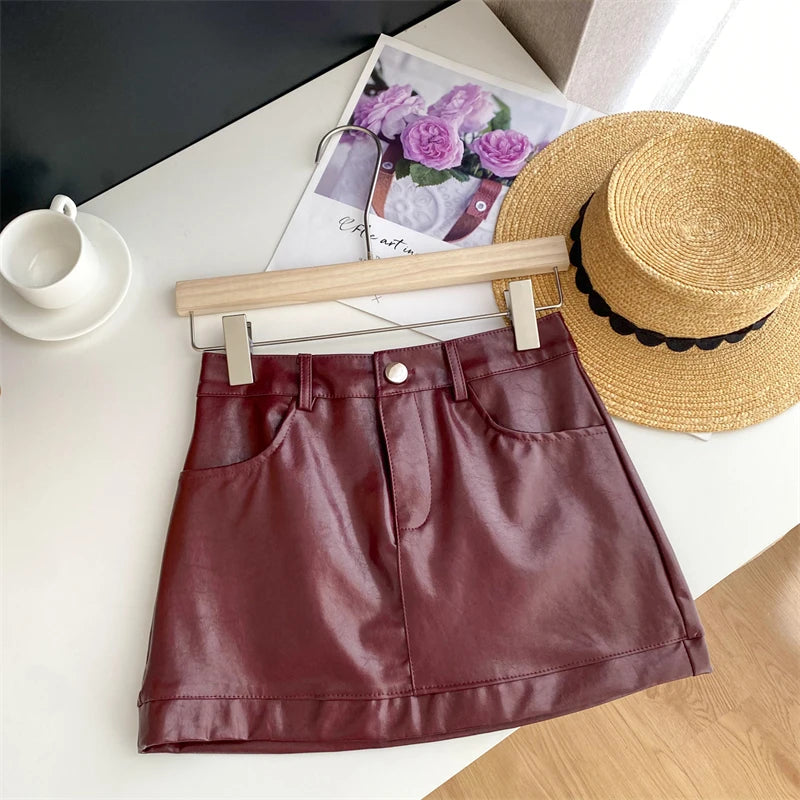 Burgundy leather skirt mini for stylish summer outings