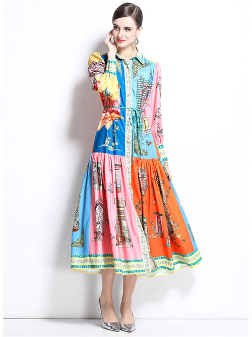 Women's colorful midi dress, lightweight fabric, great for summer outings