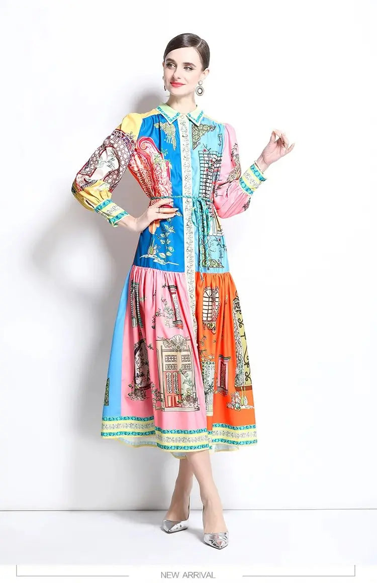 Women's colorful printed midi dress, perfect for summer outings