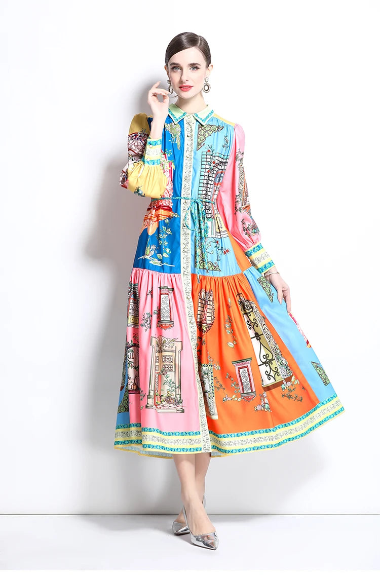 Women's colorful midi dress, stylish print, perfect for summer outings