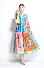 Women's colorful midi dress, stylish print, perfect for summer outings
