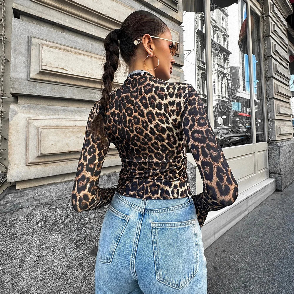 Women's print leopard shirt, long sleeve, stylish for everyday wear