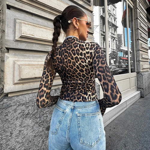 Women's print leopard shirt, long sleeve, stylish for everyday wear