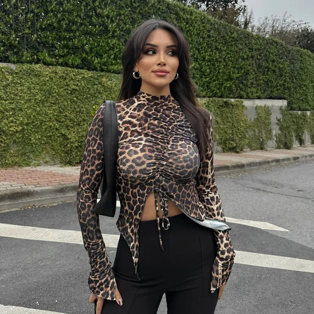 Women's print leopard top, stylish design for casual outings