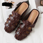 Women's brown leather sandals for summer with woven design