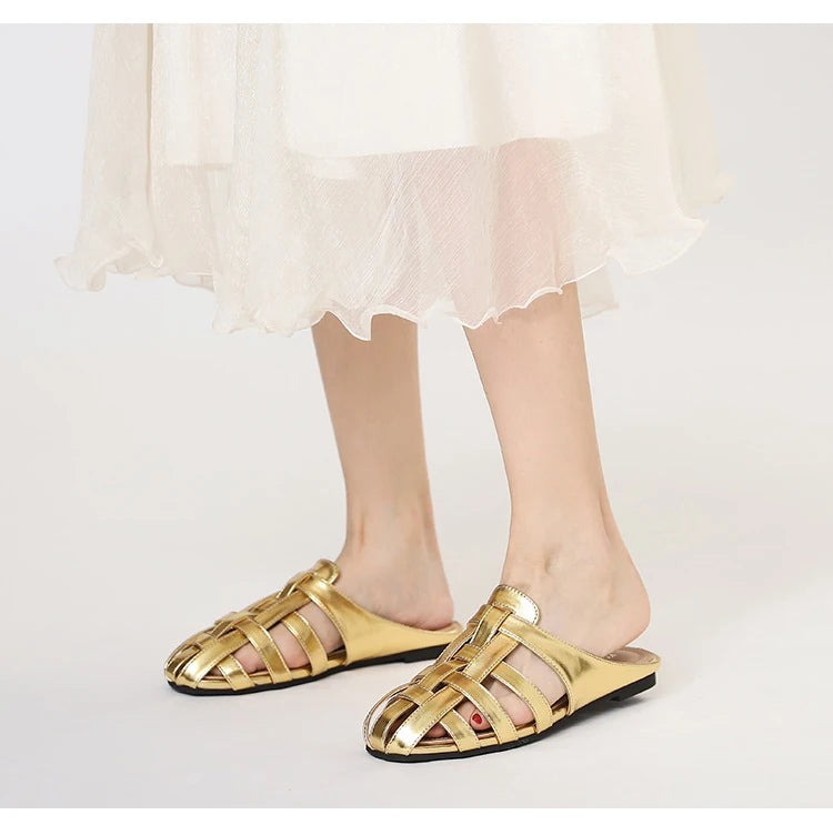 Women's gold sandals for summer, stylish and comfortable for warm days