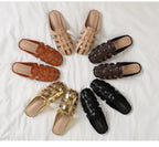 Women's woven sandals for summer in various colors on white background