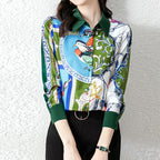 Women's satin blouse, colorful print, stylish and elegant for casual wear