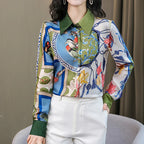 Women's colorful satin blouse, designed for stylish casual wear