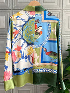 Women's satin blouse in colorful print, stylish and chic for occasions