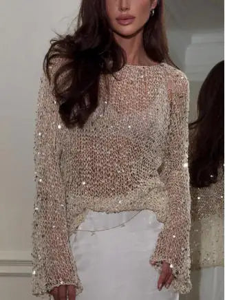 women's sequin top in beige, perfect for evening outings