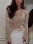 women's sequin top in beige, perfect for evening outings