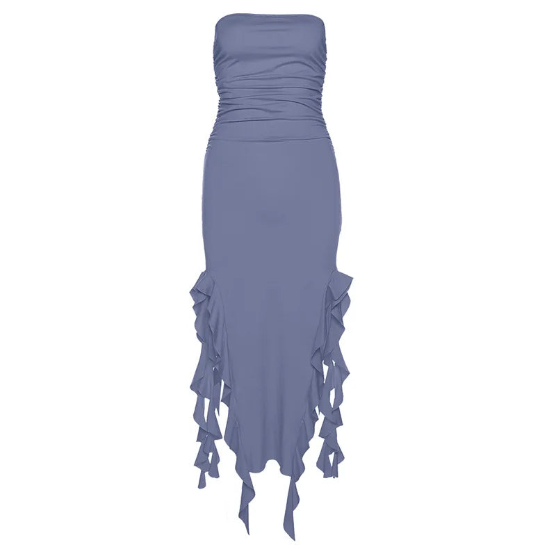 Women's strapless dress in blue, perfect for summer outings